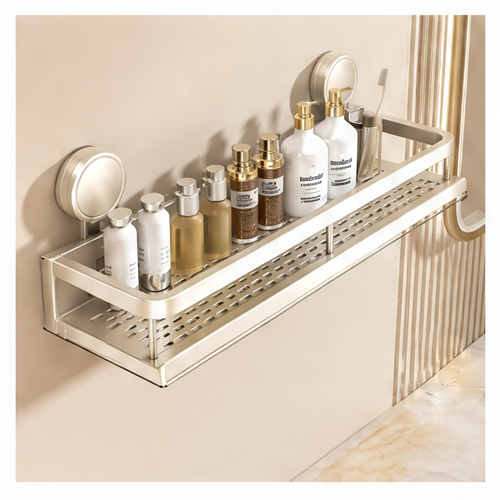 JupiGlow Adhesive Shower Caddy, Aluminum Bathroom Wall Rack in 30cm, 40cm or 50cm White Options for Everyday Storage
