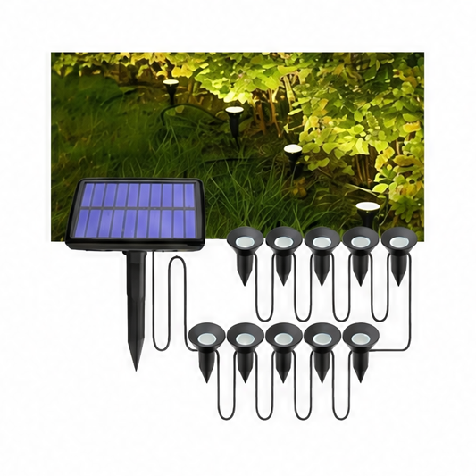 JupiGlow Solar Outdoor Spotlights, 10-Piece Lawn and Ground Landscape Light Set with Included Batteries and Bulbs, Warm White