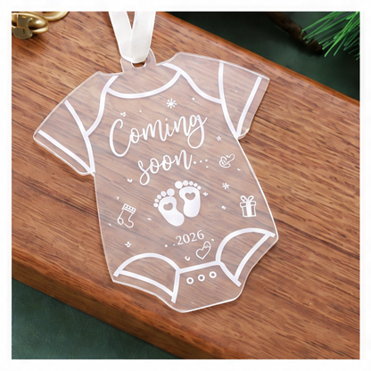 JupiGlow 2026 Coming Soon Pregnancy Announcement Ornament, Acrylic Heart Hanging Christmas Tree Decoration, 1-Piece Keepsake