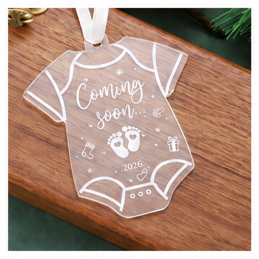 JupiGlow 2026 Coming Soon Pregnancy Announcement Ornament, Acrylic Heart Hanging Christmas Tree Decoration, 1-Piece Keepsake