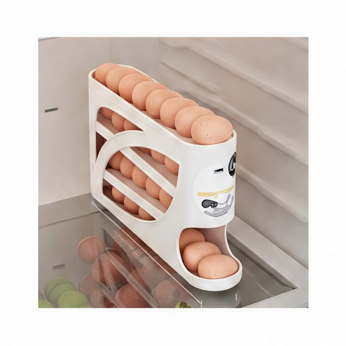JupiGlow 3-Tier Rolling Egg Storage Container, Reusable Plastic Refrigerator Organizer with 28 to 30 Egg Capacity, White or Cream