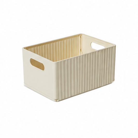 JupiGlow Stackable Pantry Storage Bin, Folding Plastic Food Box with Handle, Reusable Organizer in Clear or Beige, Small to Large