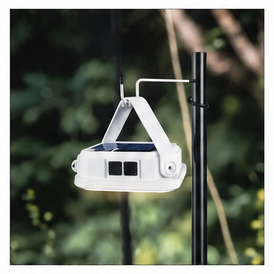 JupiGlow Solar Rechargeable LED Camping Lantern, 450LM Output, 5W Power, Phone Charging, Battery Display and Hanging Hook