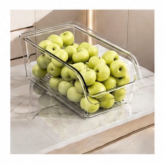 JupiGlow Clear Refrigerator Organizer Bin with Handle, Reusable Plastic Pantry Storage Box for Freezer, Cabinets and Kitchen