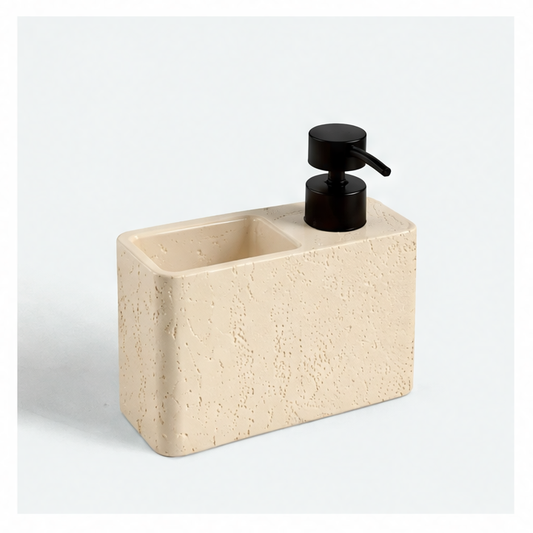 JupiGlow Travertine-Style Resin Soap Dispenser, Countertop Bathroom Emulsion Bottle with Storage Tank, Yellow or Off-White