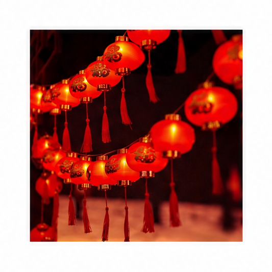 JupiGlow LED Chinese Lantern String Lights, 1.5 m, 10 Red Lanterns, Battery Powered PVC Hanging Decor for Parties and Gardens