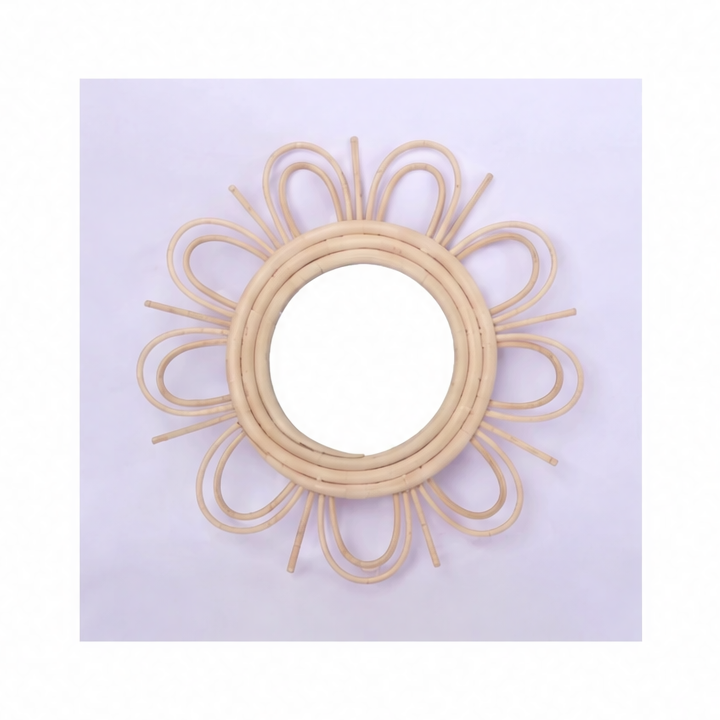 JupiGlow Round Rattan Makeup Mirror, Powder-Coated Decorative Wall Mirror with Multiple Design Options for Bedroom and Bathroom Décor