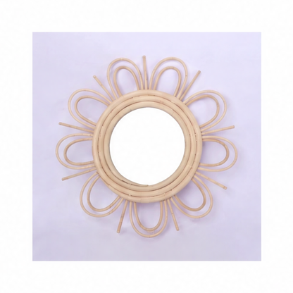 JupiGlow Round Rattan Makeup Mirror, Powder-Coated Decorative Wall Mirror with Multiple Design Options for Bedroom and Bathroom Décor