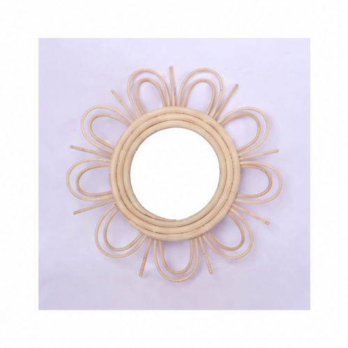 JupiGlow Round Rattan Makeup Mirror, Powder-Coated Decorative Wall Mirror with Multiple Design Options for Bedroom and Bathroom Décor
