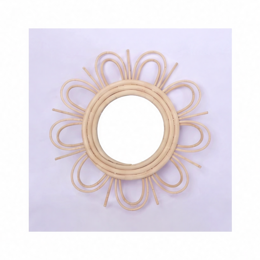 JupiGlow Round Rattan Makeup Mirror, Powder-Coated Decorative Wall Mirror with Multiple Design Options for Bedroom and Bathroom Décor