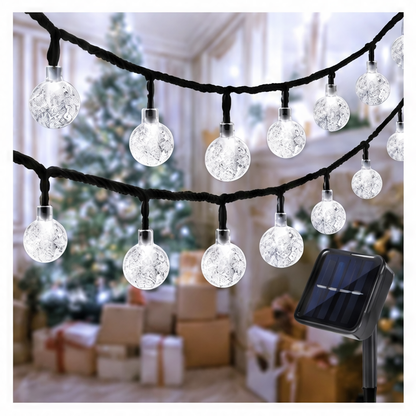 JupiGlow 12m Solar Bubble Ball String Lights, Dimmable LED, Cold White RGB or Warm White Models