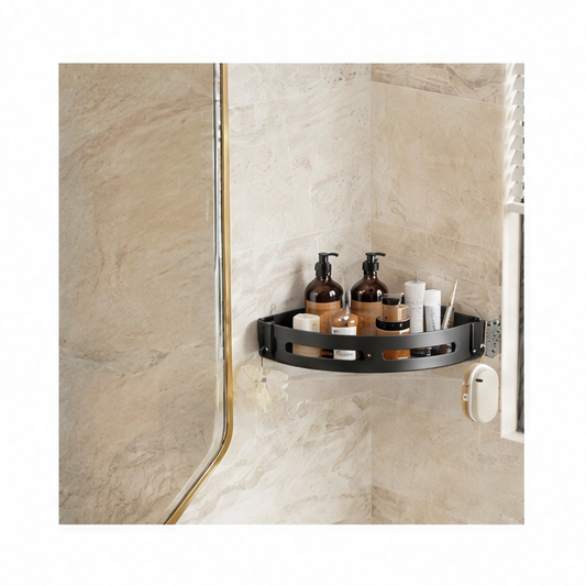 JupiGlow Adhesive Corner Shower Shelf, Space Aluminum No-Drill Bathroom Caddy, 30.5 × 22 × 4.5 cm, 1, 2 or 3 Shelf Options