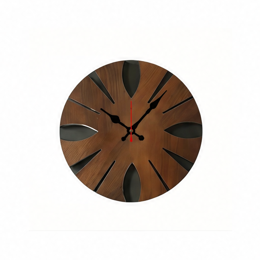 JupiGlow Irregular Wooden Round Wall Clock, Silent Decorative Design, 10 Inch for Living Room, Office, Study or Bedroom