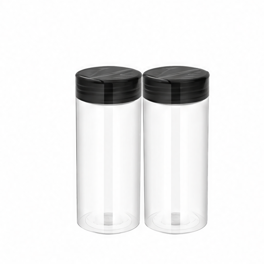 JupiGlow Clear Plastic Spice Shaker Bottle, PET Seasoning Jar with Double-Flip Butterfly Cover, 100–300 ml Sizes and Multi-Packs