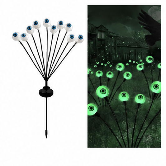 JupiGlow Solar Scary Eyeball Pathway Lights, Green Emitting Color, Dual Modes, 6/8/10 LED Options for Halloween Yard Garden Decor