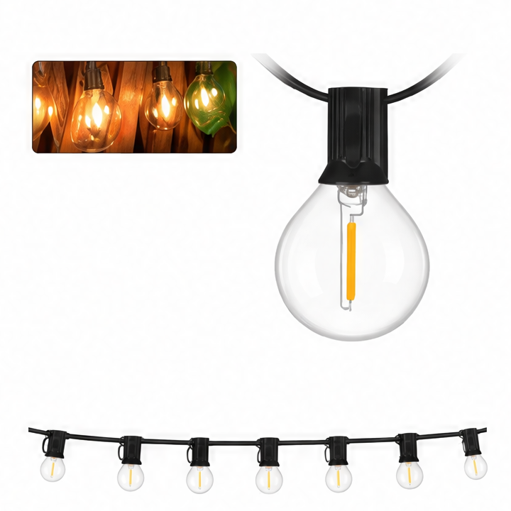 JupiGlow Outdoor LED Patio String Lights, Waterproof G40 Globe Bulbs, Dimmable Warm 2700K Lighting, EU Plug, 7–30M Options