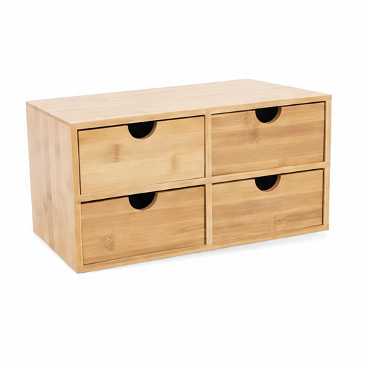 JupiGlow Bamboo Desk Organizer, 4 Drawer Desktop Storage Box with Detachable Drawers and Ready-to-Use Vertical Design