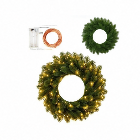 JupiGlow Glowing Christmas Wreath, 40 cm Polyester Evergreen Pine-Style Holiday Door and Wall Decor for Indoor or Outdoor Displays