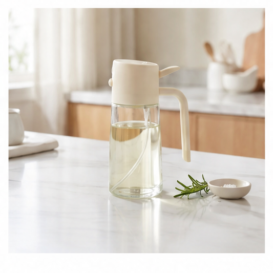 JupiGlow Glass Oil Spray Bottle, Dual-Mode Mist Sprayer and Pour Dispenser with Internal Tube for Cooking, Grilling and Salads