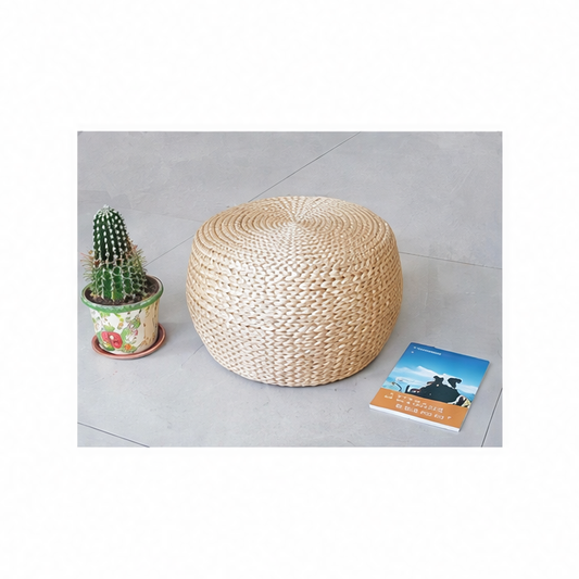 JupiGlow Rattan Wicker Floor Ottoman Stool, Wood Frame, Minimalist Modern Low Seat for Living Rooms, Entryways and Relaxed Interiors