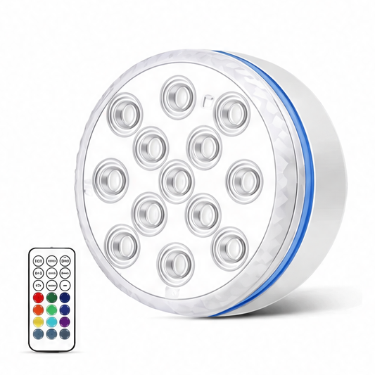 JupiGlow Submersible LED Pool Lights, RGB 16-Color Remote Control, Suction Cups and Magnet, 7 cm or 8.5 cm, 1 to 4 Lamps