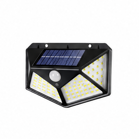 JupiGlow Solar Porch Light, 100 LED Four-Sided Wall Lamp with Motion Sensor, 120° Detection and 6–12 Hour Outdoor Lighting