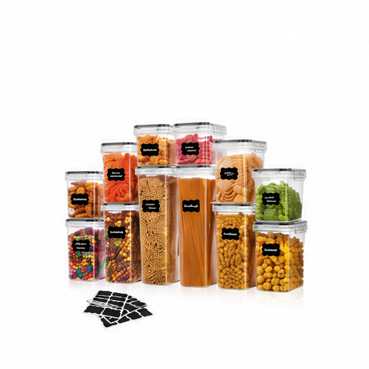 JupiGlow Airtight Cereal Storage Containers with Lids, PP Food Storage Jars for Rice, Pasta, Tea and Nuts, 12- or 24-Piece Sets