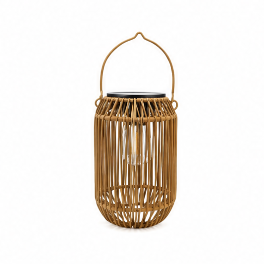 JupiGlow Solar Lantern, Waterproof Woven Bamboo Outdoor Hanging Light, Warm LED Glow, Auto Dusk-to-Dawn Illumination for Garden and Patio