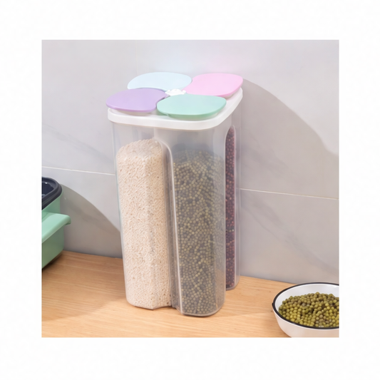 JupiGlow Flour Storage Container, 4-Compartment Sealed PP Grain Jar, Moisture-Resistant Pantry Organizer, 1.5L or 2.3L