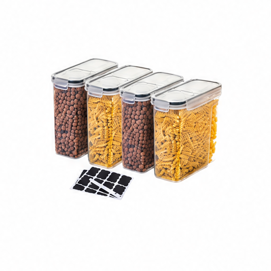JupiGlow 4-Piece 4L Food Storage Container Set, Rectangular Reusable PP Kitchen Canisters with Lids for Pantry Organization