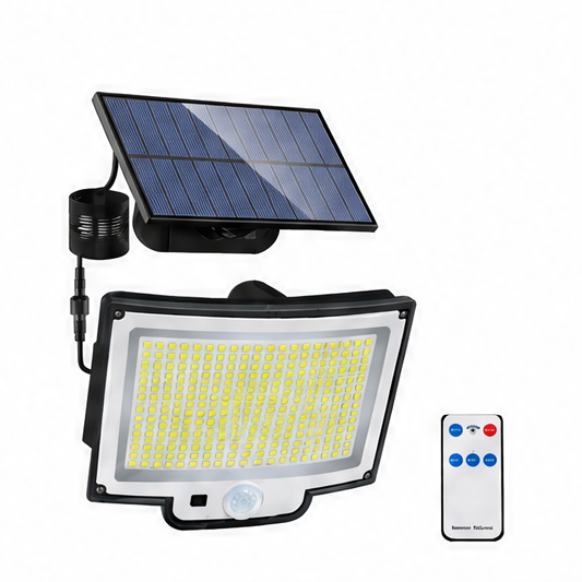 JupiGlow Solar Security Light with Motion Sensor, Remote Control, 3 Lighting Modes, LED Options and 5m Cable for Outdoor Areas