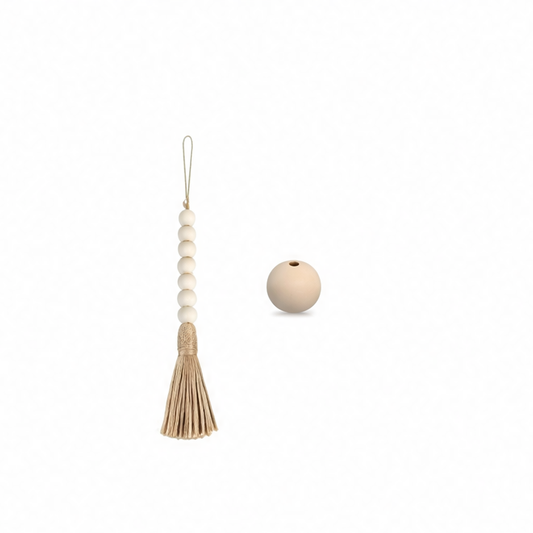 JupiGlow Wood Bead Garland, 148 cm Rustic Farmhouse Wall Hanging with Jute Tassel, 16 mm Beads for DIY Home Décor