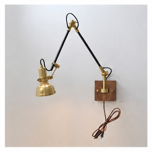 JupiGlow Adjustable Swing Arm Wall Sconce, Plug-In LED E27 Lamp, Knob or Paddle Switch, Modern Copper Lighting for Bedroom