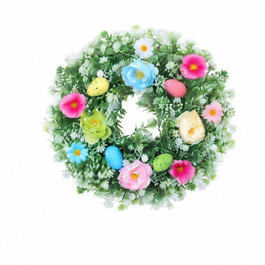 JupiGlow Easter Floral Wreath with Eggs, Plastic Round Spring Décor, 15cm or 35cm Options