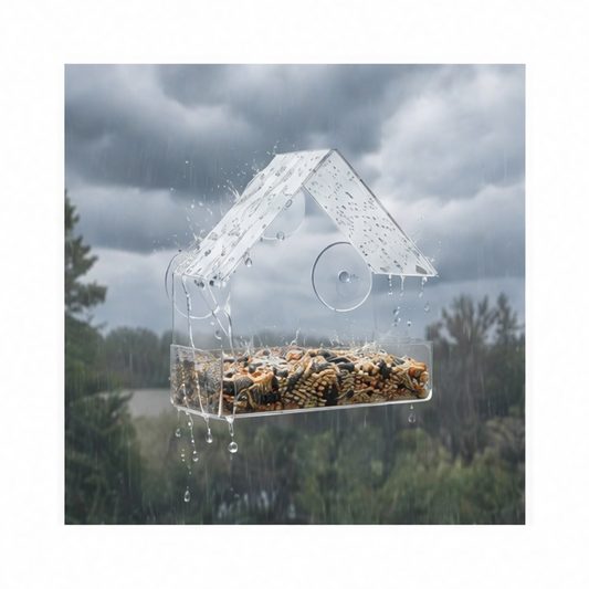 JupiGlow Transparent Plastic Bird Feeder, Window and Wall Mount Design for Garden, Balcony and Home Bird Watching