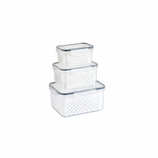 JupiGlow 9-Piece Snack Containers for Fridge, Removable Colander, Fruit Washing Bowls, Plastic Storage Set in Grey or Blue