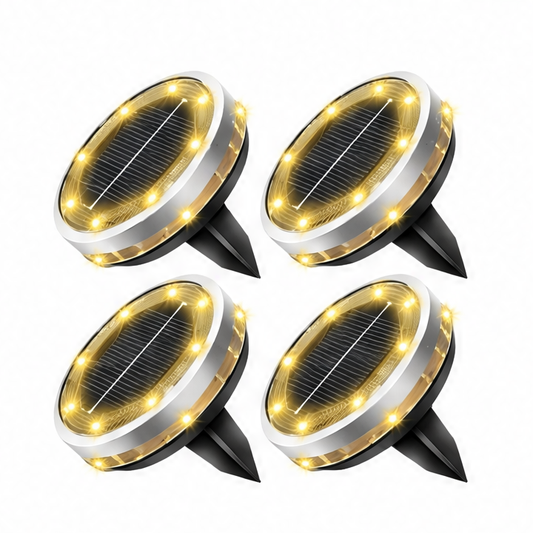 JupiGlow Solar Pathway Lights, 8 LED 360° Ground Illumination, Automatic Dusk Lighting, 400 mAh Battery, 4 or 8-Piece Set