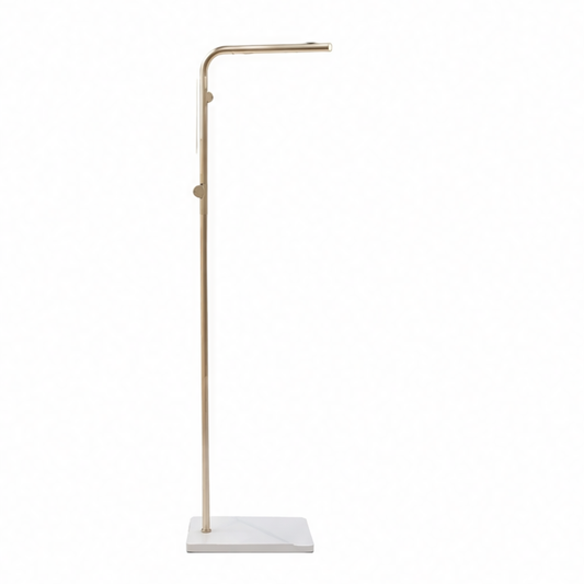 JupiGlow Freestanding Garment Rack, Gold Metal Clothes Stand with Hooks, Shoe Storage, Rock Slab Base and Open Design for Bedroom or Hallway