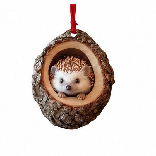 JupiGlow Acrylic Animal Christmas Ornament, 2D Flat 3.5-Inch Tree Pendant with Ribbon, Hedgehog, Rabbit, Squirrel or Mahjong