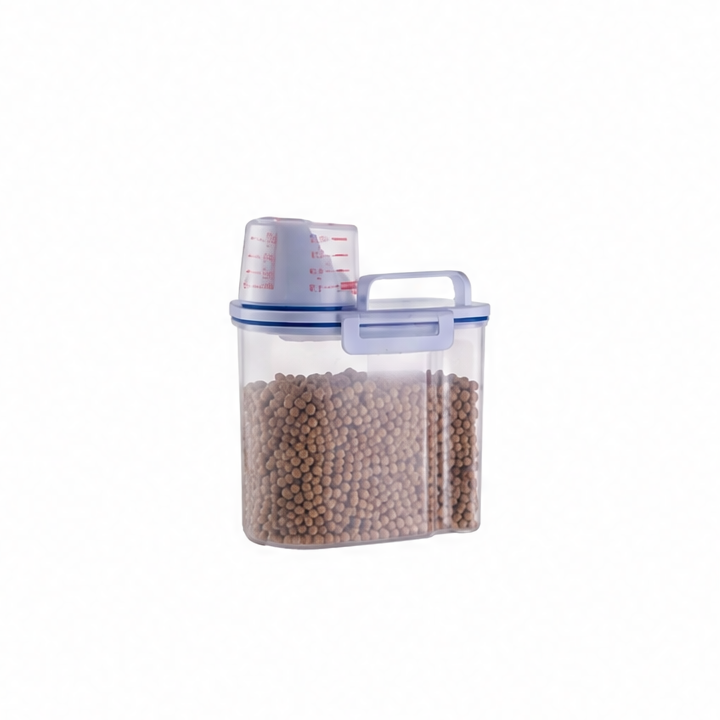 JupiGlow Sealed Moisture-Proof Pet Food Storage Container with Measuring Cup, Plastic Dog and Cat Kibble Pail in 1.5kg or 2kg