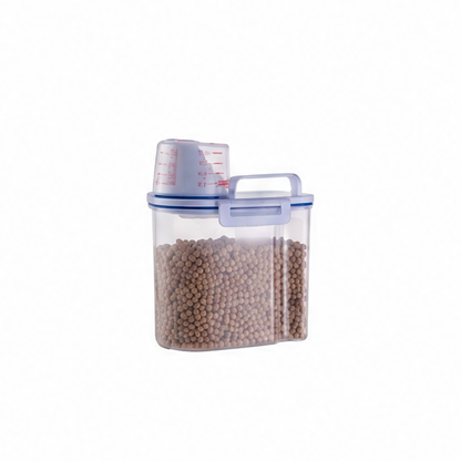 JupiGlow Sealed Moisture-Proof Pet Food Storage Container with Measuring Cup, Plastic Dog and Cat Kibble Pail in 1.5kg or 2kg