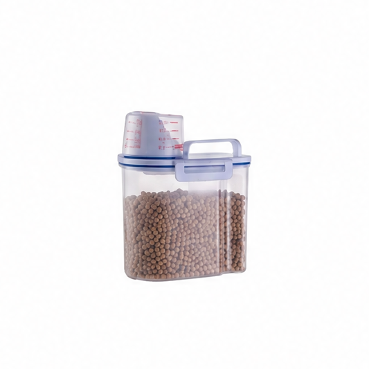 JupiGlow Sealed Moisture-Proof Pet Food Storage Container with Measuring Cup, Plastic Dog and Cat Kibble Pail in 1.5kg or 2kg
