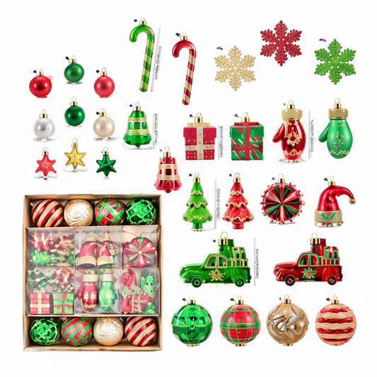 JupiGlow 78-Piece Christmas Ornaments Set, Cartoon Car Decorative Hanging Spheres, Special-Shaped Holiday Tree Décor