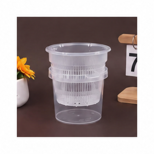 JupiGlow Self-Watering Plastic Flowerpot, Transparent Double-Layer Plant Pot with Water Reservoir and Root-Air Design, Flat, Air Column or Square