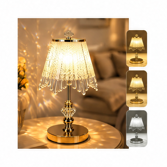 JupiGlow Rechargeable Crystal Table Lamp, Switch Control, Three-Color Light, 5V Battery-Powered Bedside and Desk Lighting