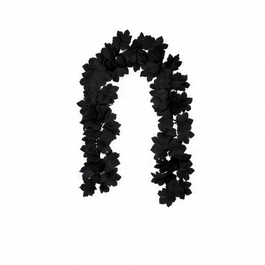 JupiGlow Black Halloween Garland, 175 cm Artificial Rose and Maple Leaf Vine, Lightweight Gothic Mantel, Door and Wall Party Décor