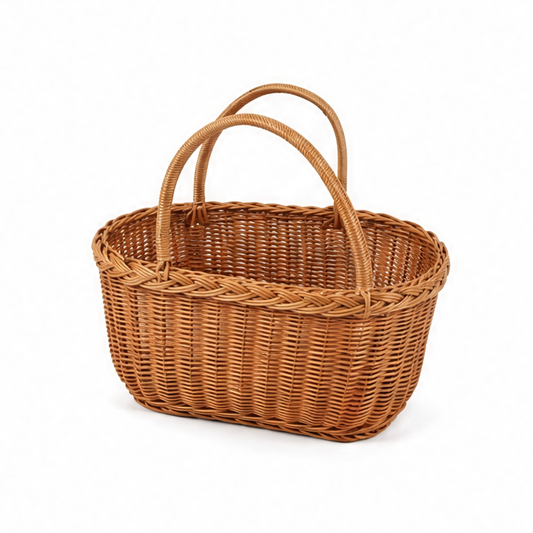 JupiGlow Reusable Imitation Rattan Garden Harvest Basket, Double Handles, 40 × 20 × 20 cm, Rustic Basket for Picking and Shopping