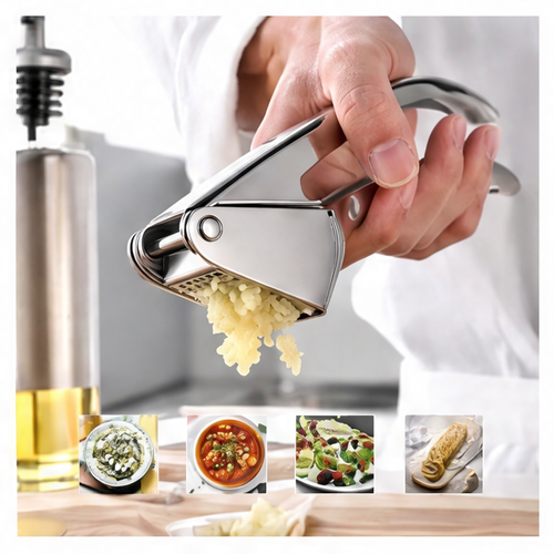 JupiGlow Stainless Steel Garlic Press with Stainless Steel Blade