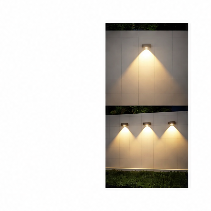 JupiGlow Solar Wall Lights, Dimmable Modern LED Exterior Lighting, IPX4 Water Resistance, 600mAh Battery, 4-Piece Set