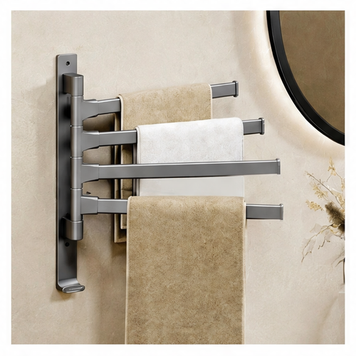 JupiGlow Wall Mounted Towel Rack, Rotatable Aluminum Alloy Holder, 3-, 4- or 5-Tier Options, 30cm Space-Saving Bathroom Storage